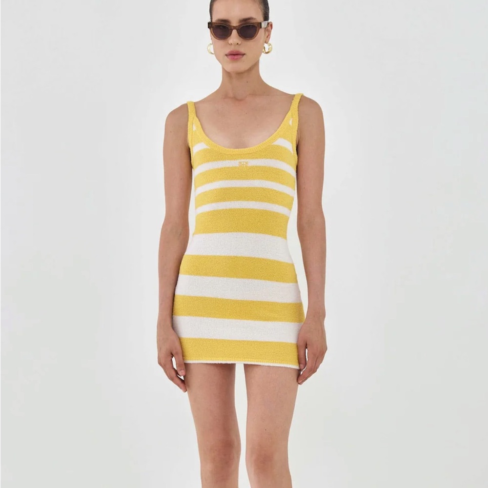 De Rococo Boucle Striped Mini Dress yellow white stripes towel dress